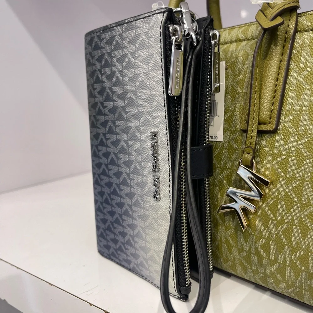 MICHAEL KORS Jet Set Lg Ombré Signature Logo Double Zip Wristlet Phone Hd Wallet